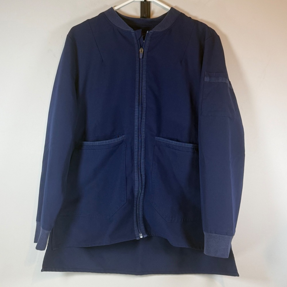 FIGS Technical Collection Scrub Jacket Women Large Navy Blue Bomber Zip Nurse